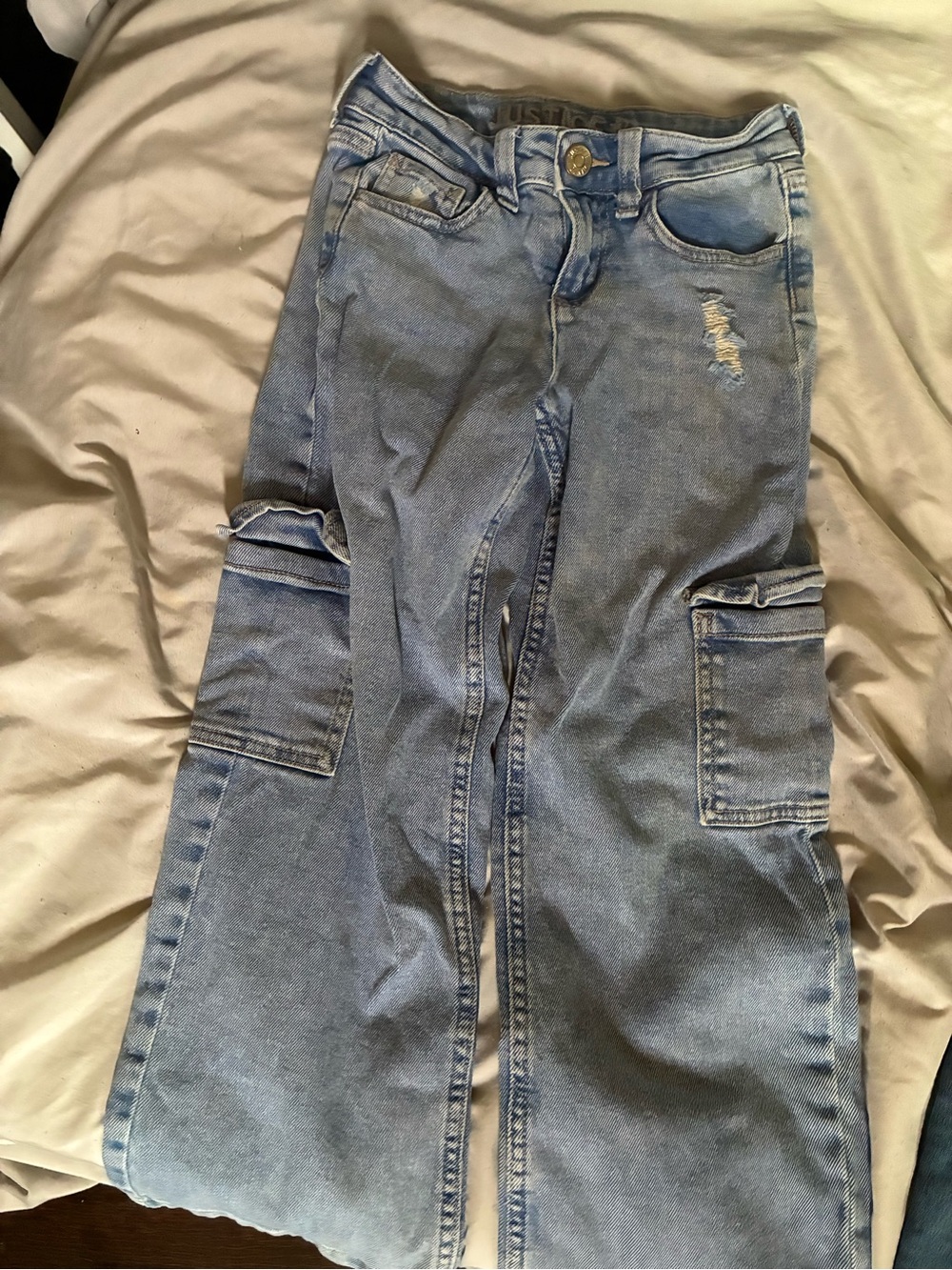 Justice Light Blue Wide-Leg Cargo Jeans